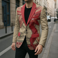 Tonga Language Week Blazer Tribal Cross Ngatu Floral Pattern