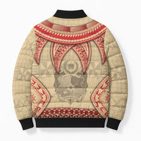 Tonga Language Week Bomber Puffer Jacket Tribal Cross Ngatu Floral Pattern