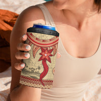 Tonga Language Week 4 in 1 Can Cooler Tumbler Tribal Cross Ngatu Floral Pattern