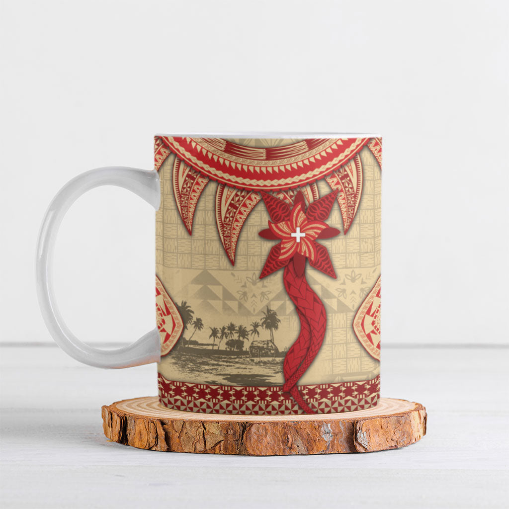 Tonga Language Week Ceramic Mug Tribal Cross Ngatu Floral Pattern