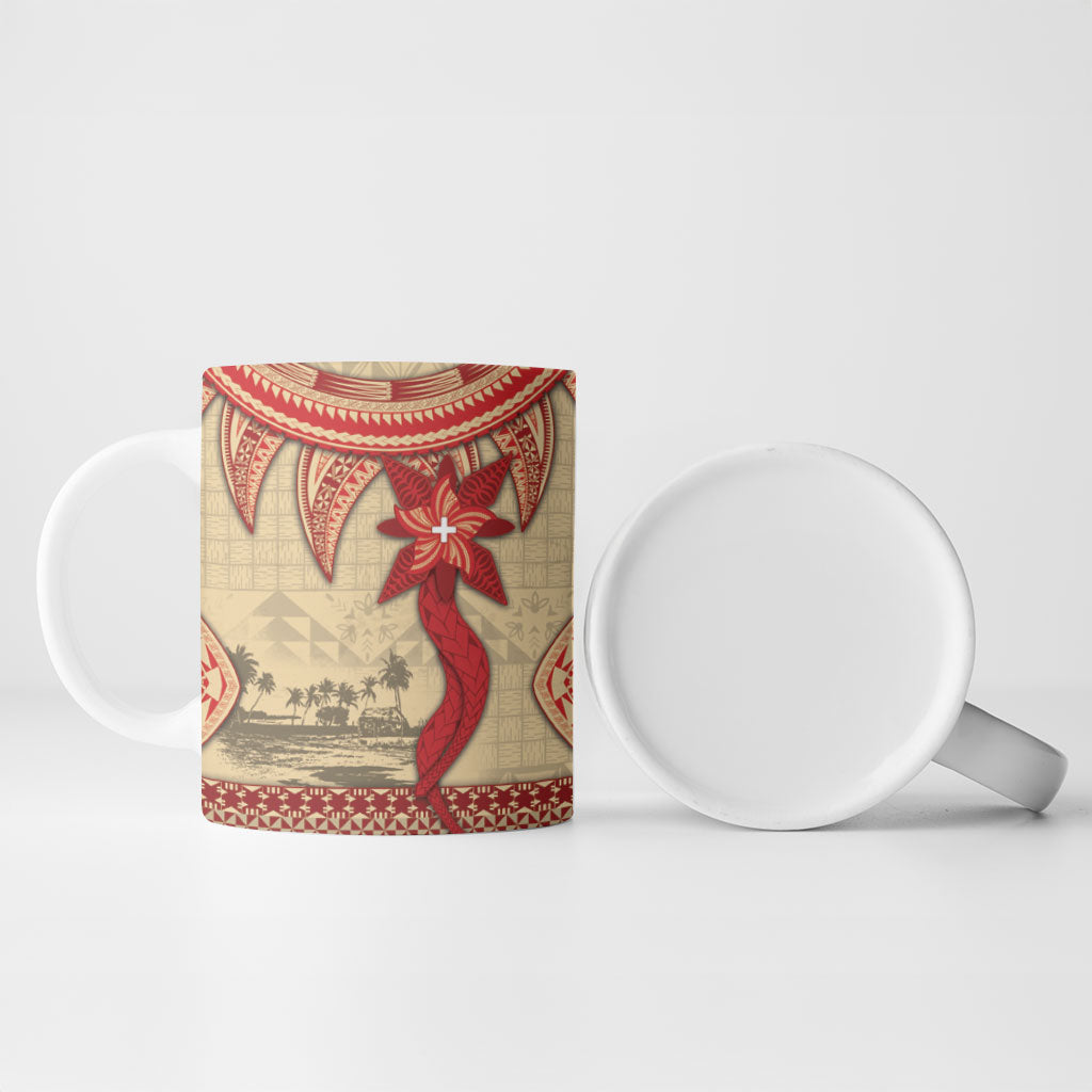 Tonga Language Week Ceramic Mug Tribal Cross Ngatu Floral Pattern