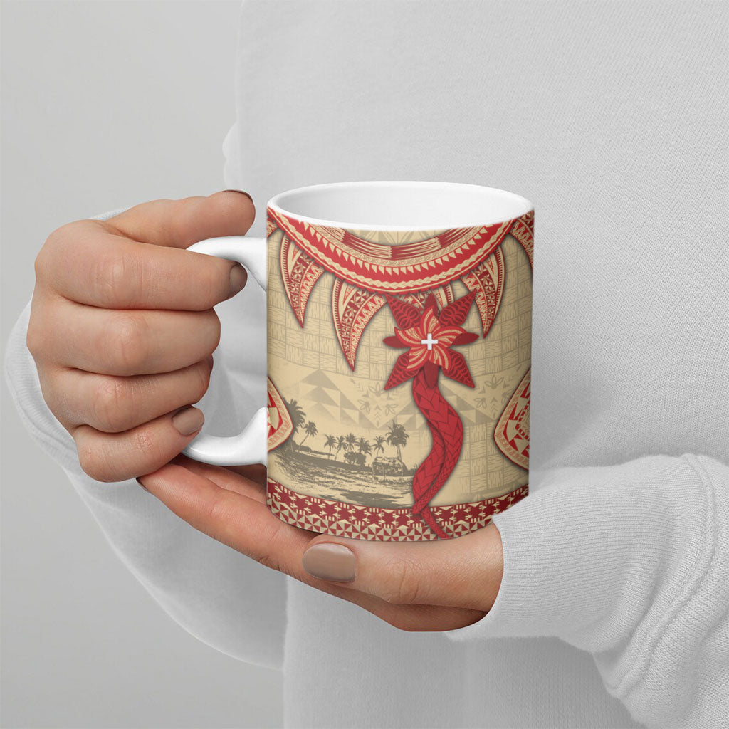 Tonga Language Week Ceramic Mug Tribal Cross Ngatu Floral Pattern