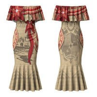 Tonga Language Week Couples Matching Mermaid Dress and Hawaiian Shirt Tribal Cross Ngatu Floral Pattern