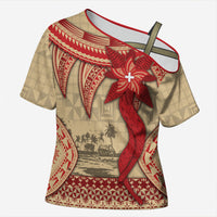 Tonga Language Week Cross Shoulder Shirt Tribal Cross Ngatu Floral Pattern
