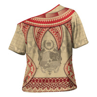 Tonga Language Week Cross Shoulder Shirt Tribal Cross Ngatu Floral Pattern