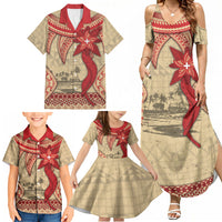 Tonga Language Week Family Matching Summer Maxi Dress and Hawaiian Shirt Tribal Cross Ngatu Floral Pattern