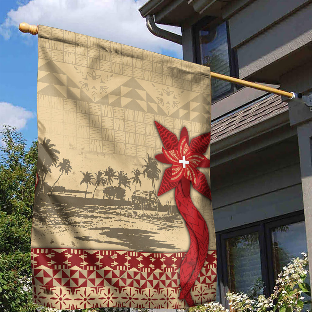 Tonga Language Week Garden Flag Tribal Cross Ngatu Floral Pattern