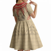 Tonga Language Week Kid Short Sleeve Dress Tribal Cross Ngatu Floral Pattern