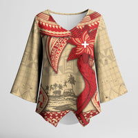 Tonga Language Week Kimono Sleeve Blouse Tribal Cross Ngatu Floral Pattern