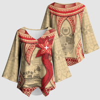 Tonga Language Week Kimono Sleeve Blouse Tribal Cross Ngatu Floral Pattern