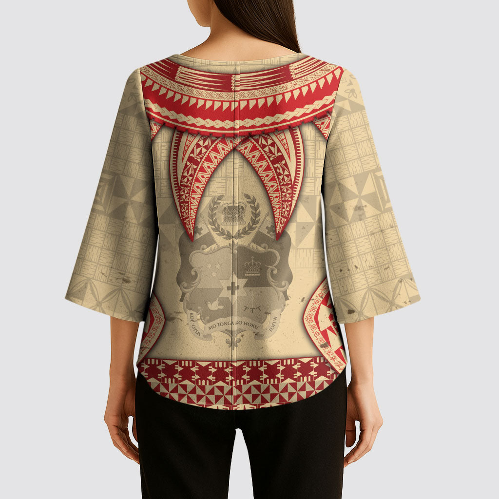Tonga Language Week Kimono Sleeve Blouse Tribal Cross Ngatu Floral Pattern