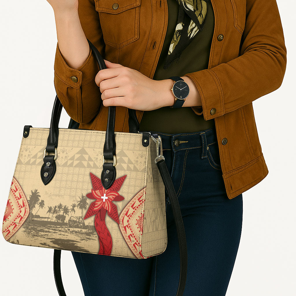Tonga Language Week Leather Bag Tribal Cross Ngatu Floral Pattern