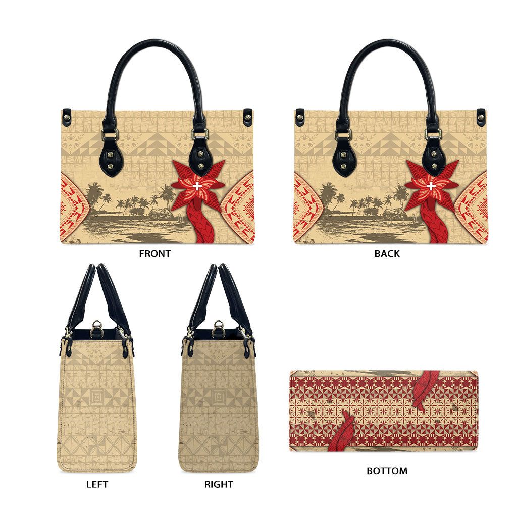 Tonga Language Week Leather Bag Tribal Cross Ngatu Floral Pattern