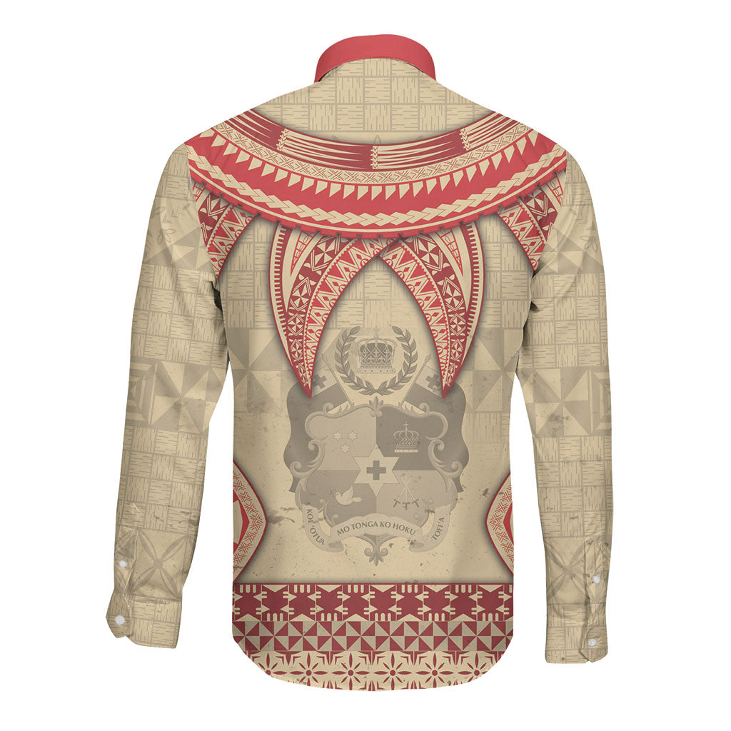 Tonga Language Week Long Sleeve Button Shirt Tribal Cross Ngatu Floral Pattern