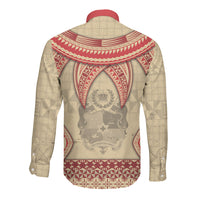 Tonga Language Week Long Sleeve Button Shirt Tribal Cross Ngatu Floral Pattern