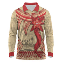 Tonga Language Week Long Sleeve Polo Shirt Tribal Cross Ngatu Floral Pattern