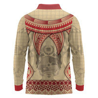 Tonga Language Week Long Sleeve Polo Shirt Tribal Cross Ngatu Floral Pattern