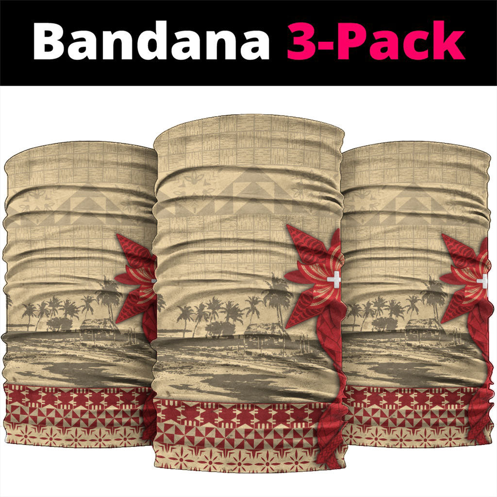 Tonga Language Week Neck Gaiter Tribal Cross Ngatu Floral Pattern