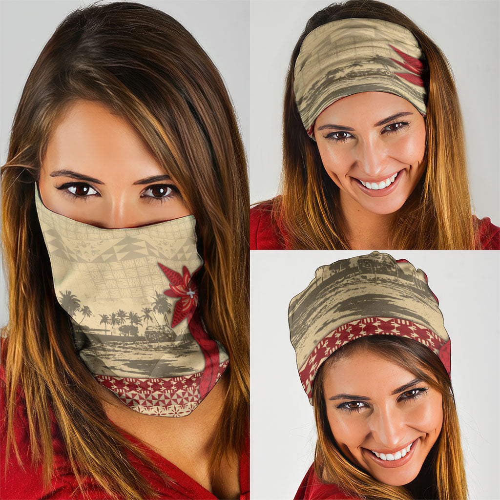 Tonga Language Week Neck Gaiter Tribal Cross Ngatu Floral Pattern