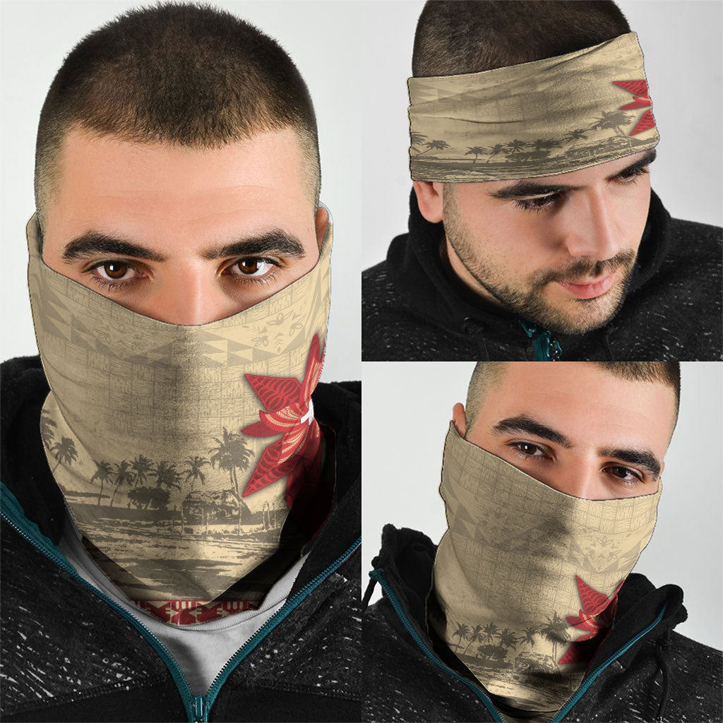 Tonga Language Week Neck Gaiter Tribal Cross Ngatu Floral Pattern