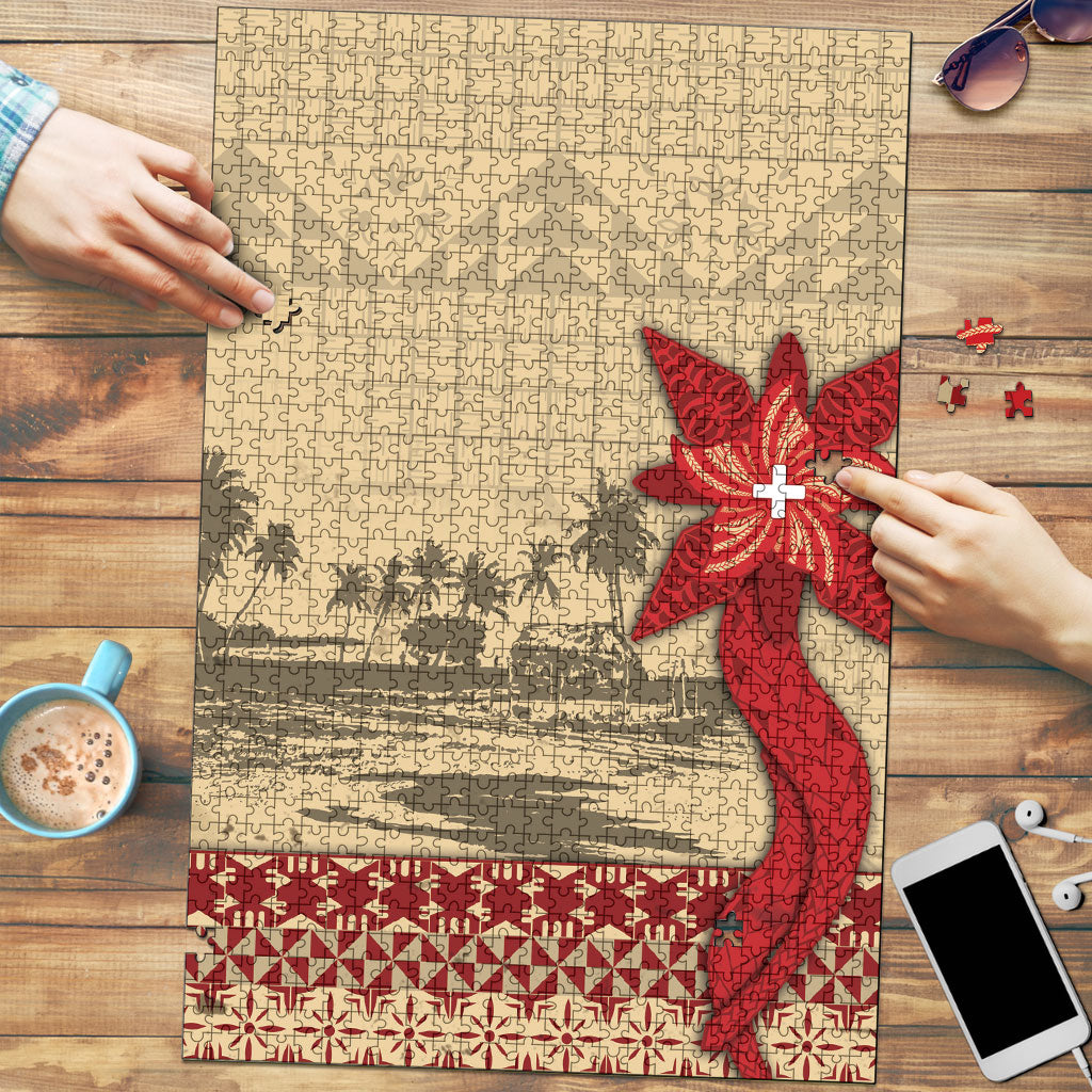 Tonga Language Week Puzzle Tribal Cross Ngatu Floral Pattern