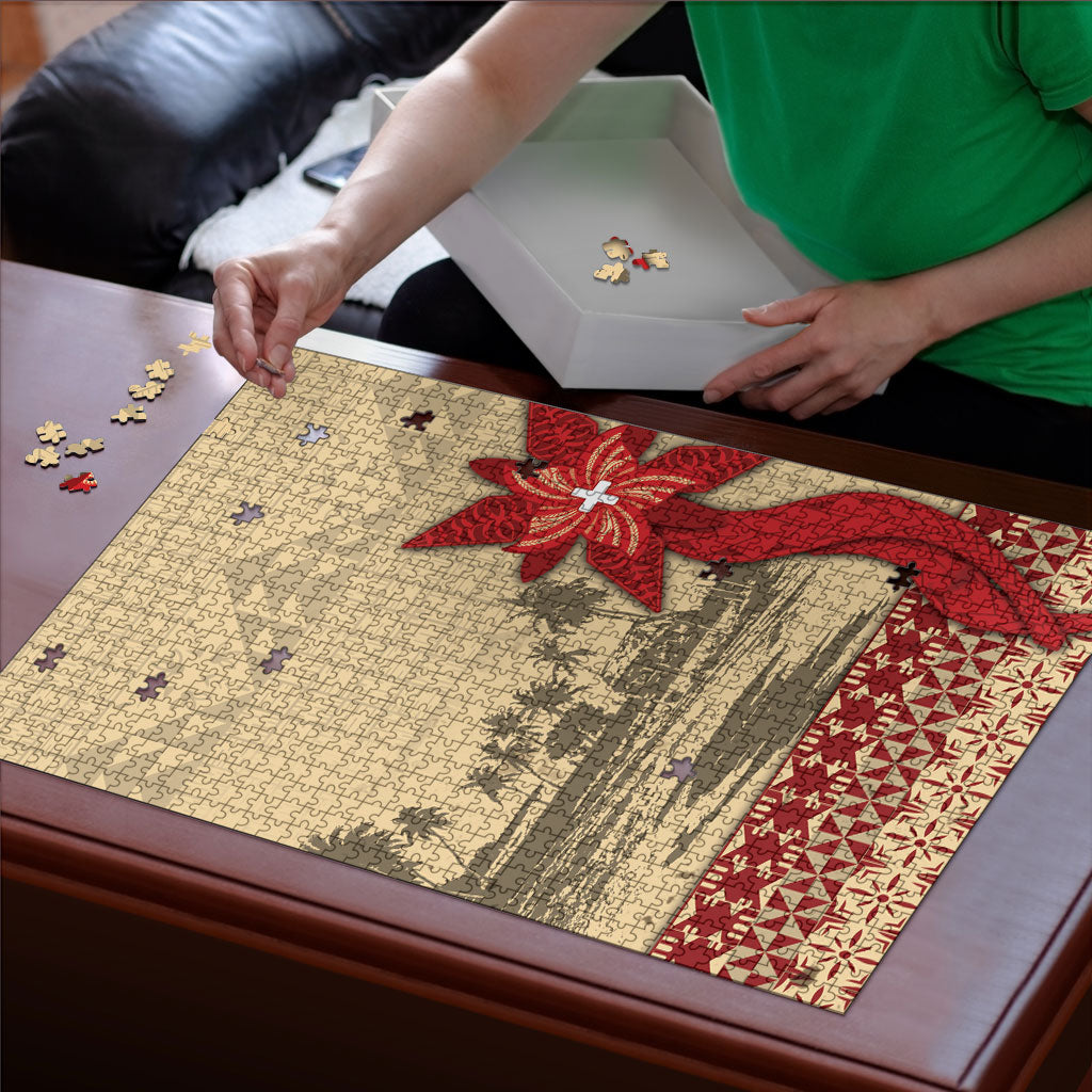 Tonga Language Week Puzzle Tribal Cross Ngatu Floral Pattern