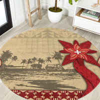 Tonga Language Week Round Carpet Tribal Cross Ngatu Floral Pattern