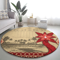 Tonga Language Week Round Carpet Tribal Cross Ngatu Floral Pattern