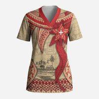 Tonga Language Week Scrub Top Tribal Cross Ngatu Floral Pattern