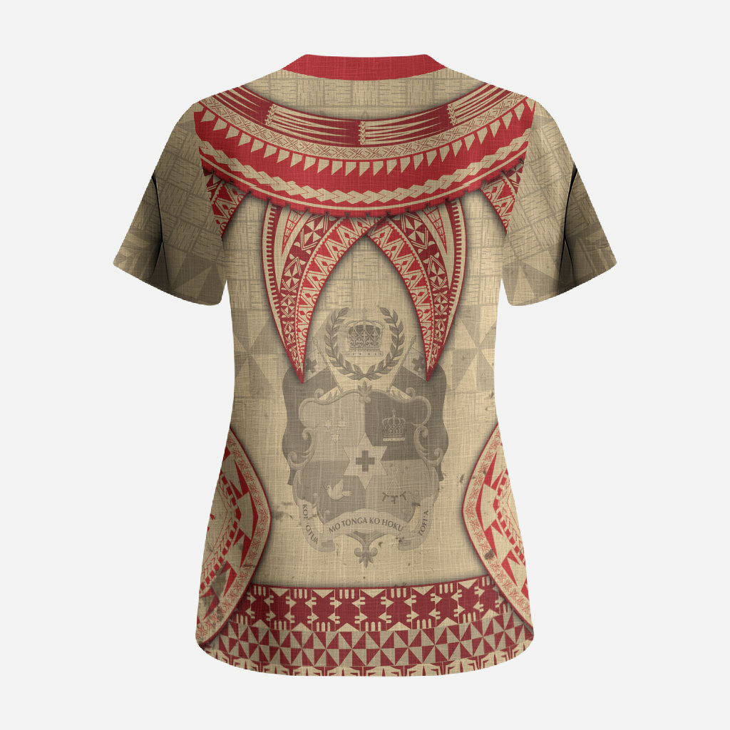 Tonga Language Week Scrub Top Tribal Cross Ngatu Floral Pattern