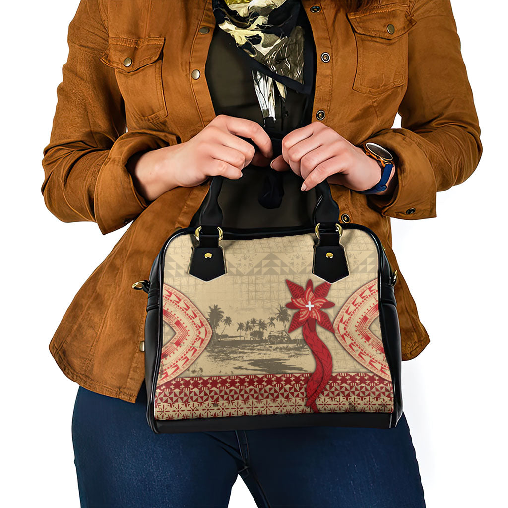 Tonga Language Week Shoulder Handbag Tribal Cross Ngatu Floral Pattern
