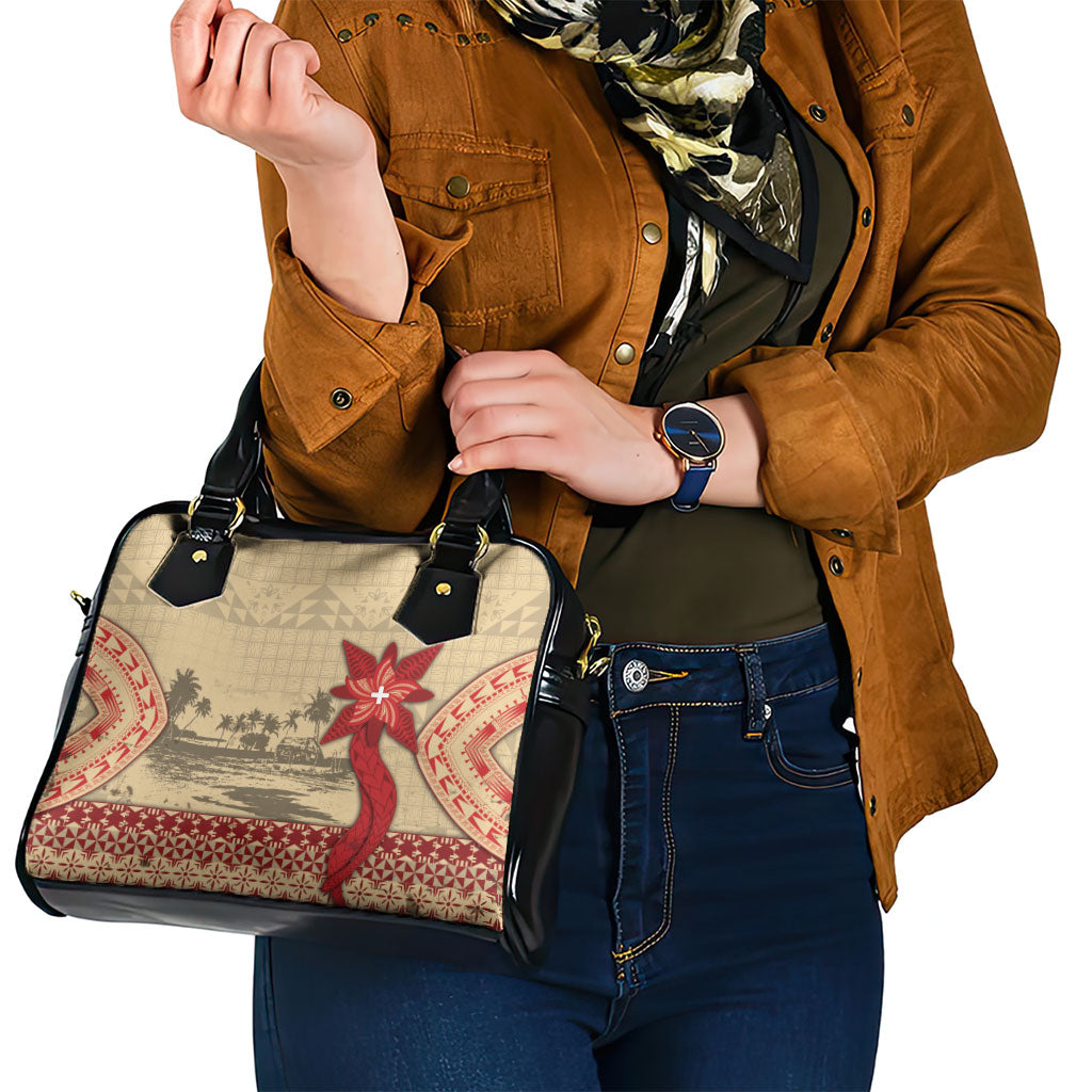 Tonga Language Week Shoulder Handbag Tribal Cross Ngatu Floral Pattern