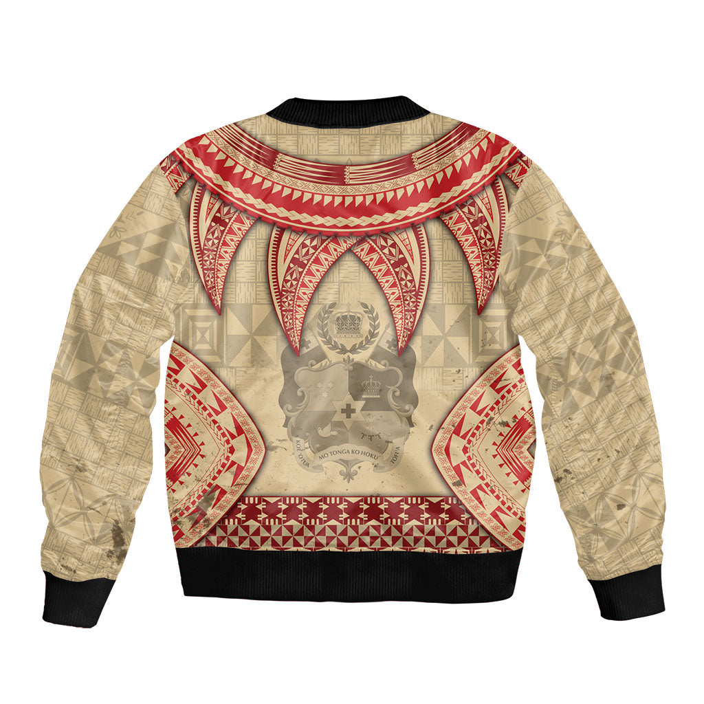 Tonga Language Week Sleeve Zip Bomber Jacket Tribal Cross Ngatu Floral Pattern