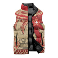 Tonga Language Week Sleeveless Puffer Jacket Tribal Cross Ngatu Floral Pattern