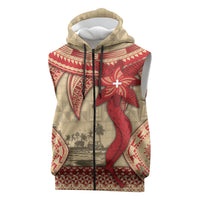 Tonga Language Week Sleeveless Zip Hoodie Tribal Cross Ngatu Floral Pattern
