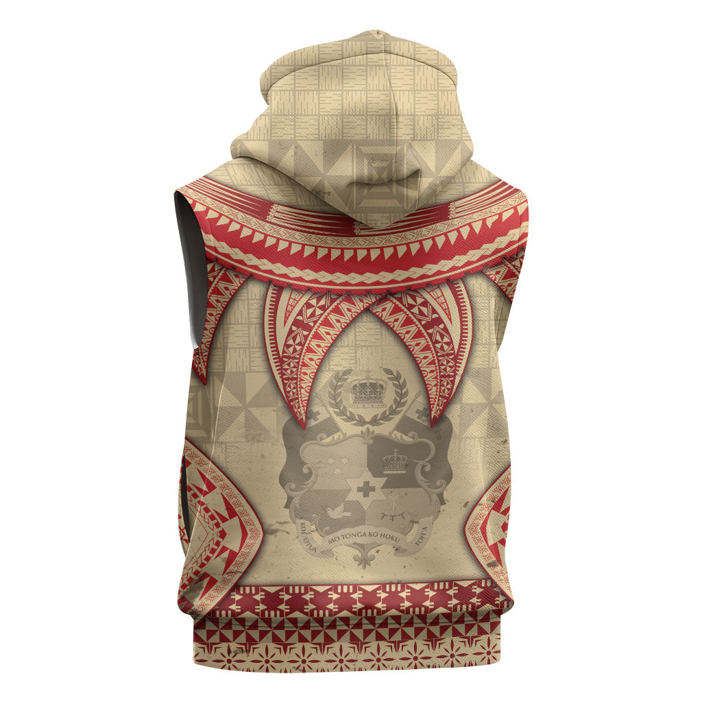 Tonga Language Week Sleeveless Zip Hoodie Tribal Cross Ngatu Floral Pattern