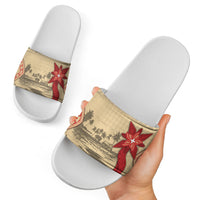 Tonga Language Week Slide Sandals Tribal Cross Ngatu Floral Pattern