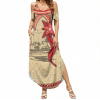 Tonga Language Week Summer Maxi Dress Tribal Cross Ngatu Floral Pattern