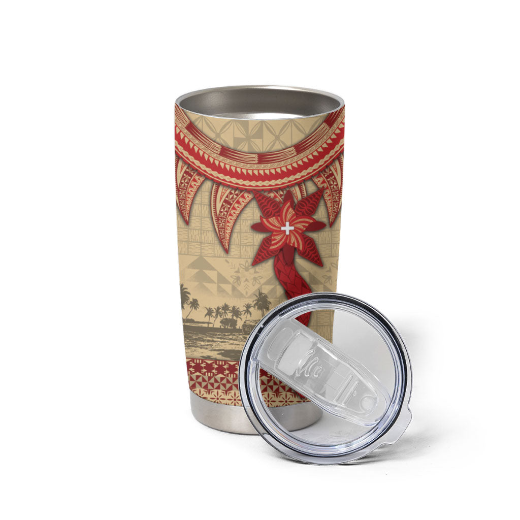 Tonga Language Week Tumbler Cup Tribal Cross Ngatu Floral Pattern