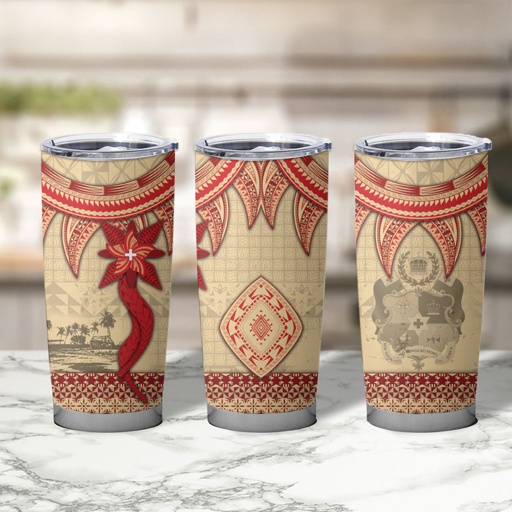 Tonga Language Week Tumbler Cup Tribal Cross Ngatu Floral Pattern