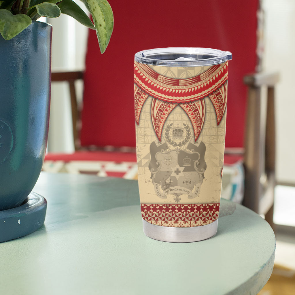 Tonga Language Week Tumbler Cup Tribal Cross Ngatu Floral Pattern