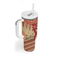 Tonga Language Week Tumbler With Handle Tribal Cross Ngatu Floral Pattern