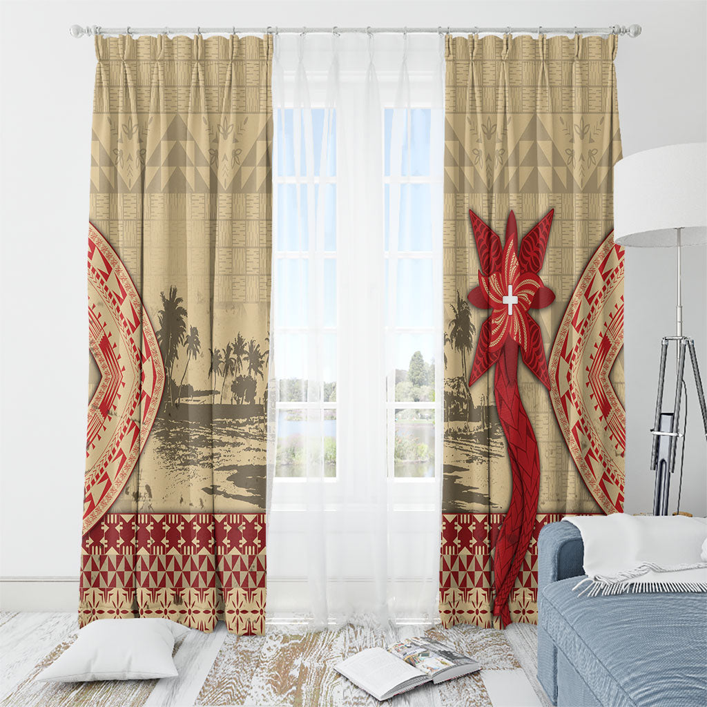 Tonga Language Week Window Curtain Tribal Cross Ngatu Floral Pattern