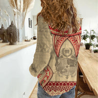 Tonga Language Week Women Casual Shirt Tribal Cross Ngatu Floral Pattern