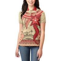 Tonga Language Week Women Polo Shirt Tribal Cross Ngatu Floral Pattern