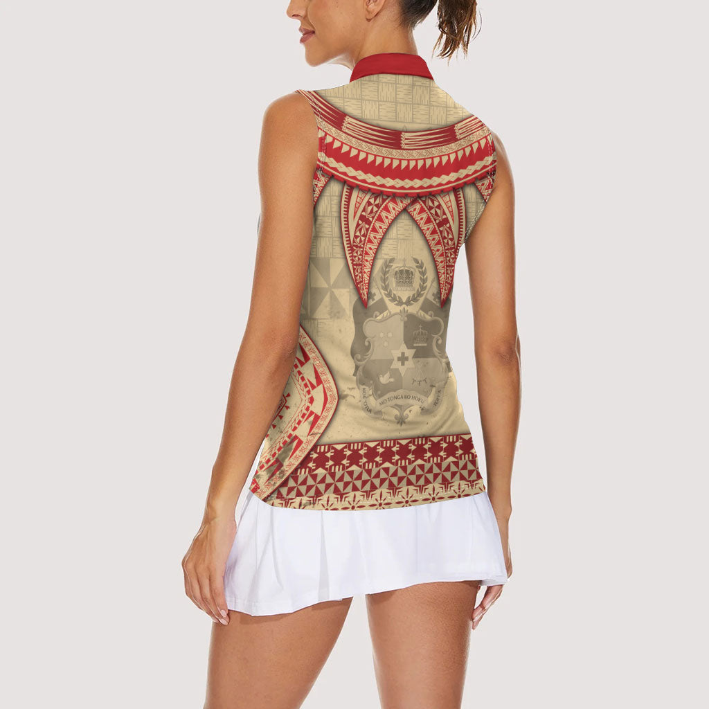 Tonga Language Week Women Sleeveless Polo Shirt Tribal Cross Ngatu Floral Pattern