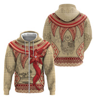 Tonga Language Week Zip Hoodie Tribal Cross Ngatu Floral Pattern