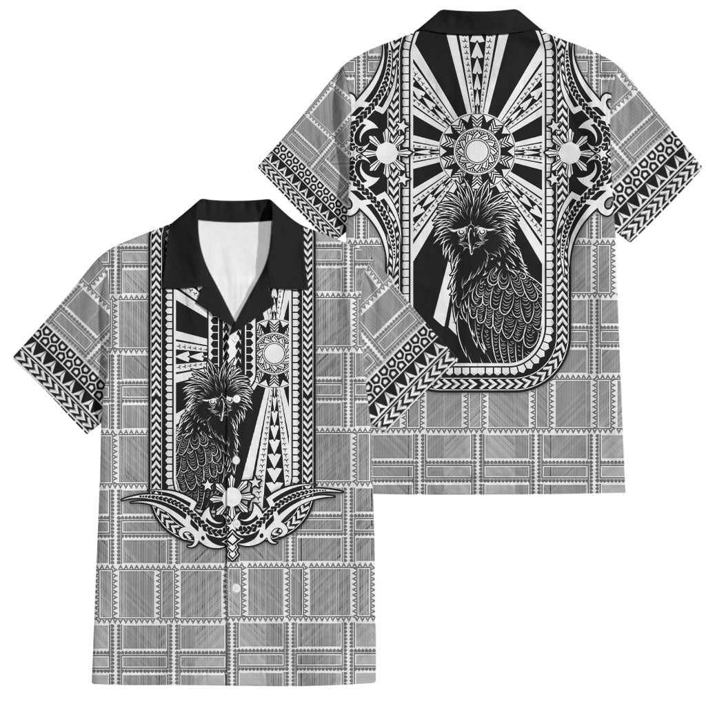 Mabuhay Philippines Festival Family Matching Mermaid Dress and Hawaiian Shirt Philippine Eagle Sun Three Stars Barong Pattern DT05 Dad's Shirt - Short Sleeve Gray - Polynesian Pride