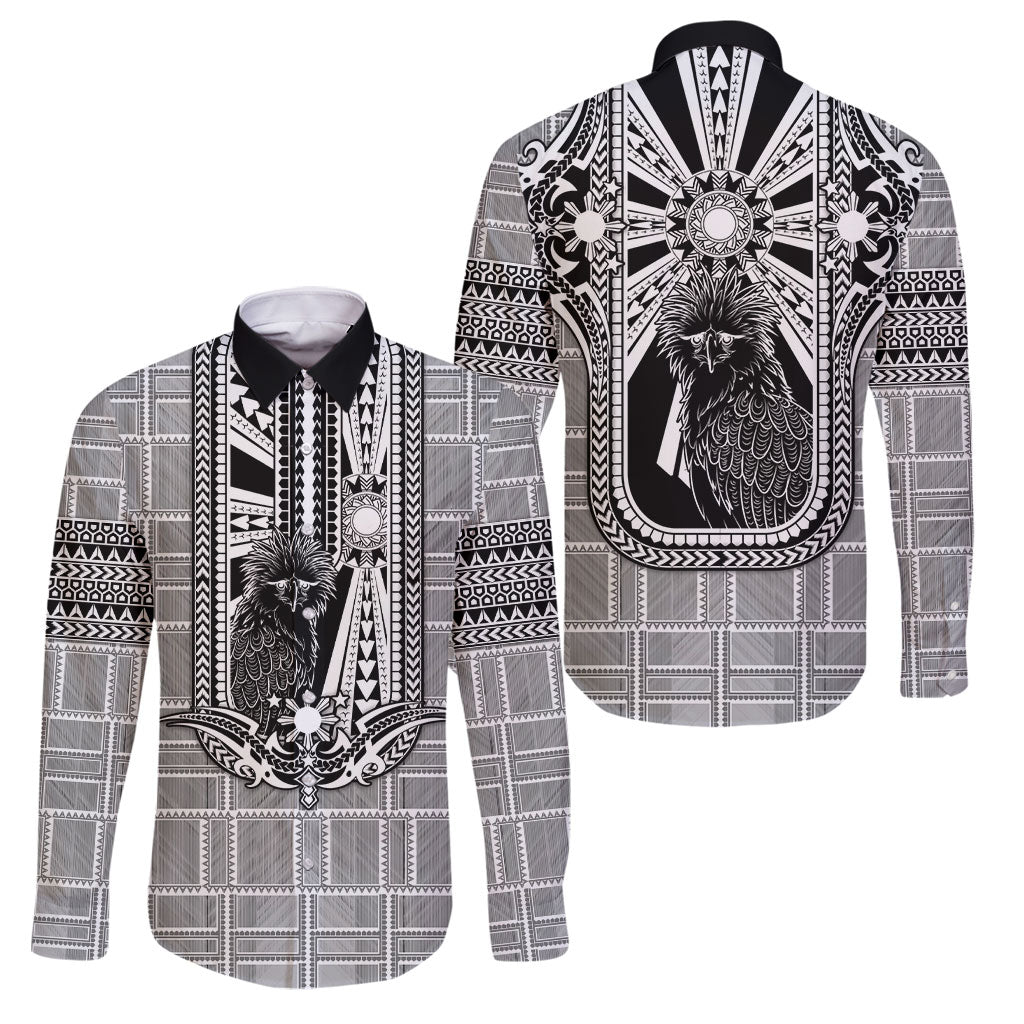Mabuhay Philippines Festival Family Matching Mermaid Dress and Hawaiian Shirt Philippine Eagle Sun Three Stars Barong Pattern DT05 Dad's Shirt - Long Sleeve Gray - Polynesian Pride