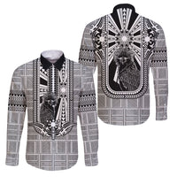 Mabuhay Philippines Festival Family Matching Mermaid Dress and Hawaiian Shirt Philippine Eagle Sun Three Stars Barong Pattern DT05 Dad's Shirt - Long Sleeve Gray - Polynesian Pride